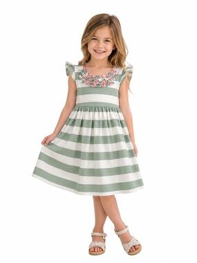 Matilda Jane Girls Striped Floral Ruffle Dress Size 6